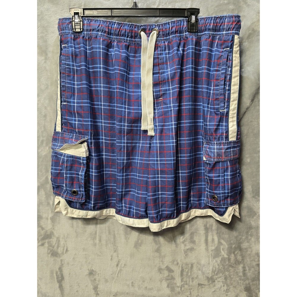 Duck Head Board Shorts Swim Trunks Mens XXL Blue Plaid Cargo Style Pockets